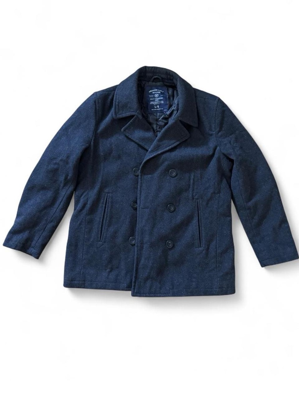 Men’s American Eagle Gray Double-Breasted Peacoat Sz LG Wool-blend Preppy Winter
